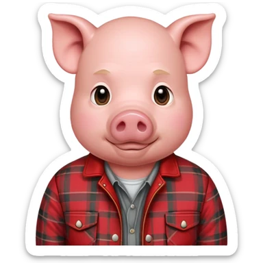 pig man with grey shirt and red plaid jacket sticker