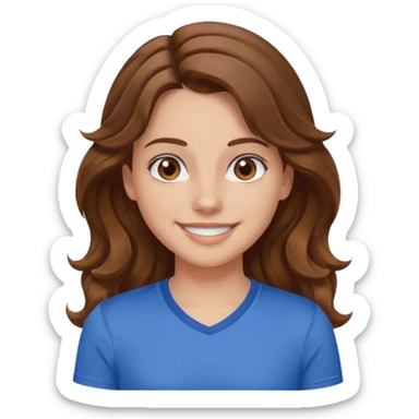 brown hair, hazel eyes, blue athletic shirt, wavy long hair  girl sticker