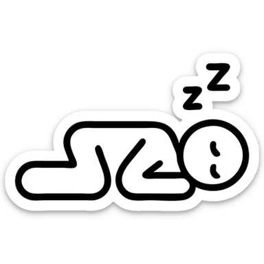 person lying on their side in REM sleep, minimal icon style, simple lines, closed eyes, gentle breathing marks sticker