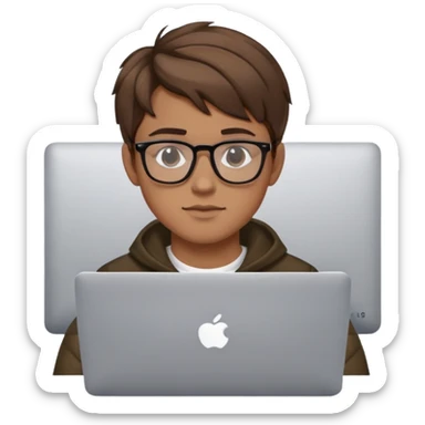 brown balayage college 20 years old boy with MacBook with glasses sticker