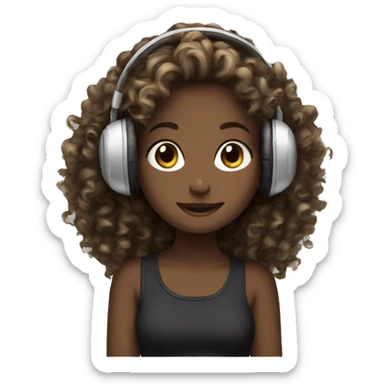 headphones dark brown with Blondie curly girl sticker