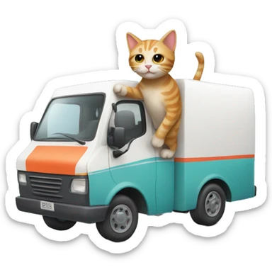 cat driving a moving van sticker