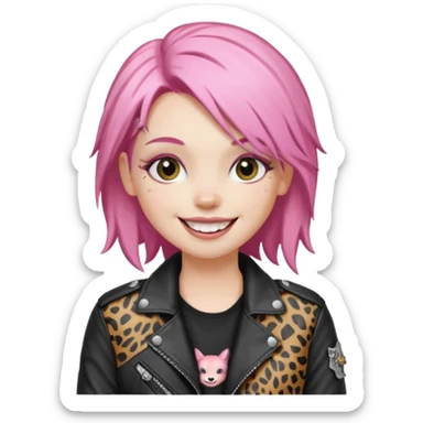 pink haired metalhead animal sticker
