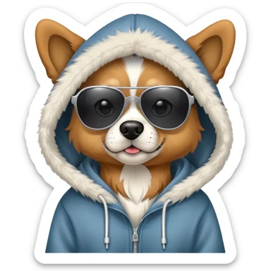 Dog wearing a hoodie and sunglasses  sticker