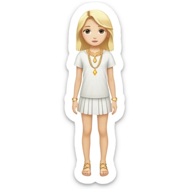 Full body white teenage girl with blonde hair, choni style with gold jewelry sticker