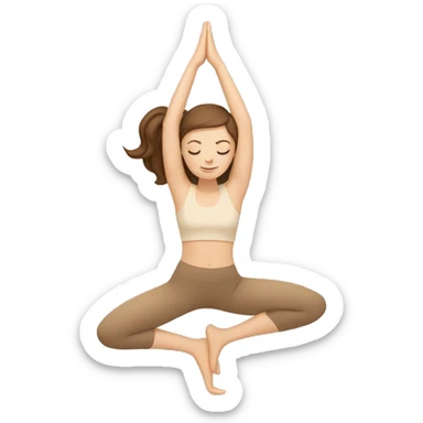white girl with brown hair doing yoga in beige tones  sticker