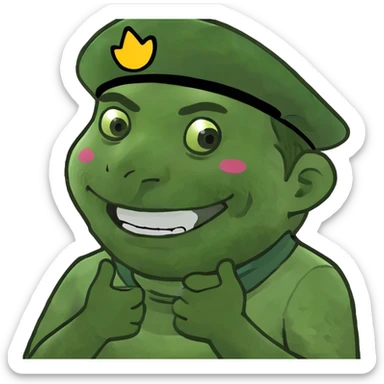 man laughing with his arms crossed holding neck sticker