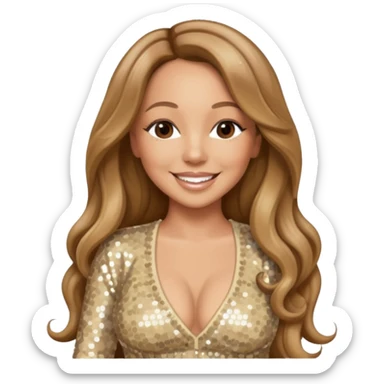 Mariah Carey with long light brown hair, cream sequin outfit sticker