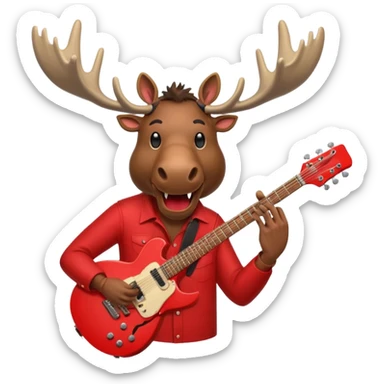 A evil moose headed man with a red electric guitar. The guitar should be pointing directly in the air. And the moose man should look evil and intimidating. sticker