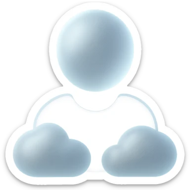 front view, person made of white convex clouds, shoulder up, matte glass style sticker