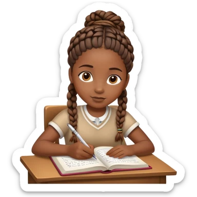 African girl student with brown skin and braided hair writing with book and pen sticker