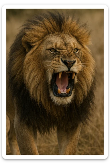 a big, fierce male lion, roaring, realistic style sticker