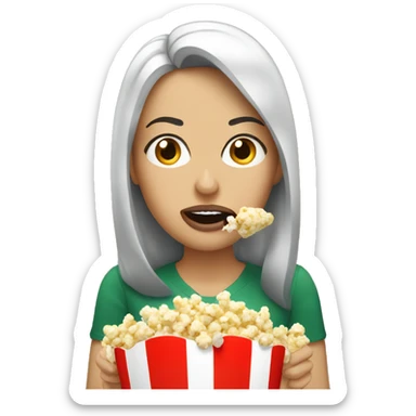 White brunette woman putting popcorn in her mouth sticker