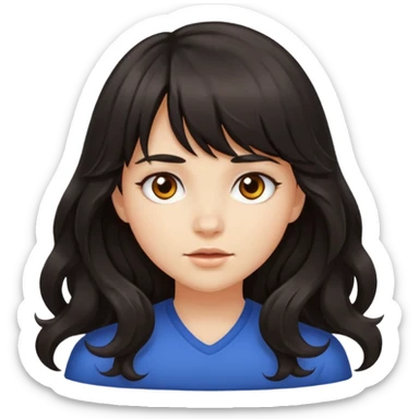 A girl with long wavy hair and bangs, radiating fierce confidence. sticker
