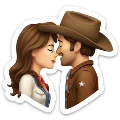 Cowboy with brown hair kissing cowgirl with brown hair sticker