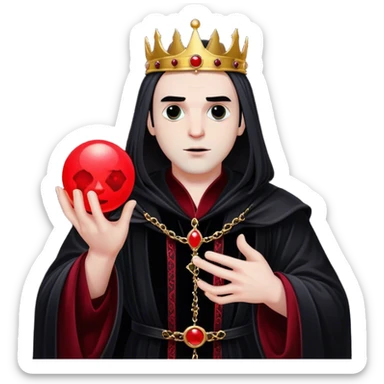 A gothic king in a black velvet robe, holding a glowing red orb sticker
