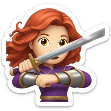 redhead women in purple fighting with sword sticker