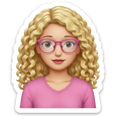 blond girl long curly hair pink top with glasses sticker