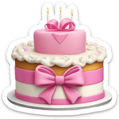 Heart shaped birthday cake with a huge pink bow and white vintage frosting  sticker
