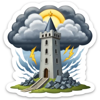 The tower tarot card lighting clouds and sun sticker