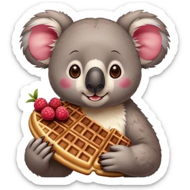Koala eating waffle with chocolate and raspberries sticker