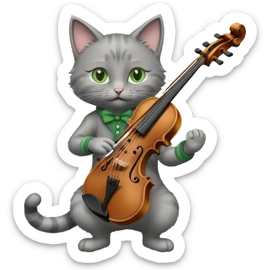 grey cat play violin, long full body sticker