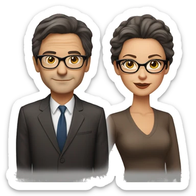 50 years old
long dark  brown hair with straight styling
light skin
glasses with refined frame
Brown almond eyes with cat eye liner sticker