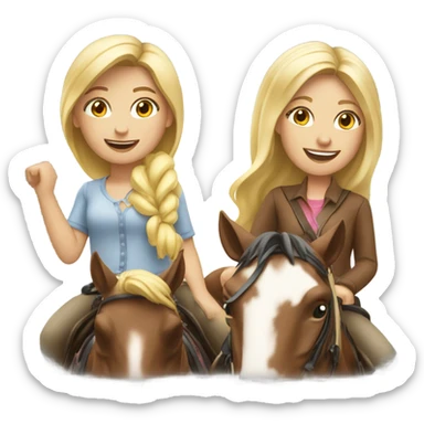 Two blonde girls horseback riding sticker