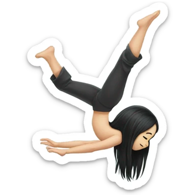 happy girl with long black hair handstand sticker