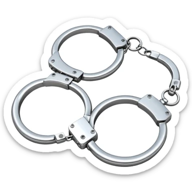 A pair of elegant handcuffs emoji made of silver chrome, smooth rounded design, glossy metallic reflections, luxury fetish aesthetic, minimal iOS emoji style, centered, clean white background sticker
