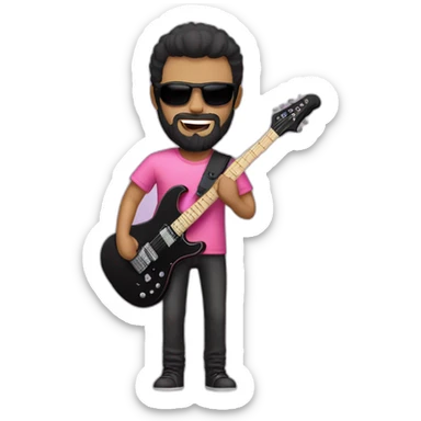 white man with black beard and black t shirt and pink electric guitar sticker