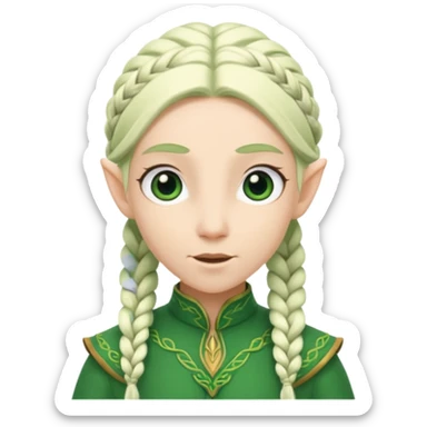 braid hair white elf, green cloth sticker