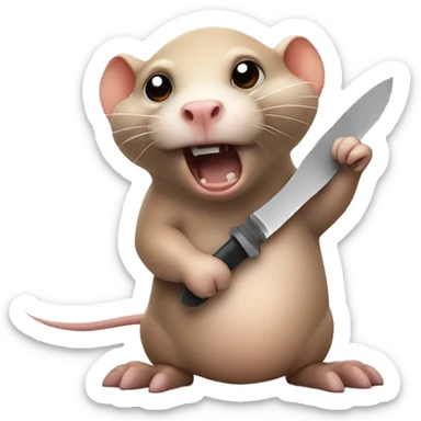Angry naked mole rat holding a knife sticker