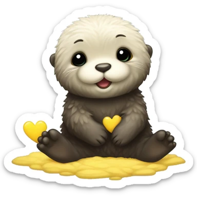 Fluffy Baby sea otter with yellow heart in its paws sticker