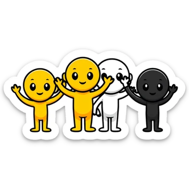 Three cartoon characters: X, 1, and X as individuals with faces and limbs sticker