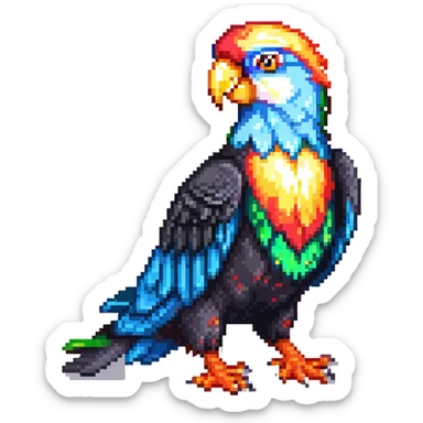 very simple low-detail pixel art party parrot with chunky pixels in an exaggerated pose sticker