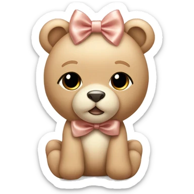 cute teddy beige or rose gold with a cute bow on the head sticker