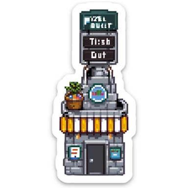 Chum Bucket restaurant from SpongeBob, gray bucket-shaped building with a sign sticker