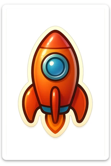 single rocket symbol, cartoon style sticker, simple and clear, no text, retro stickers style sticker