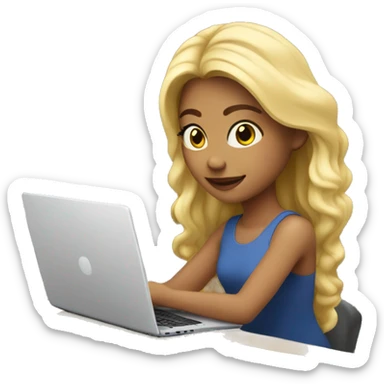 Beautiful blond girl is working with her laptop  sticker