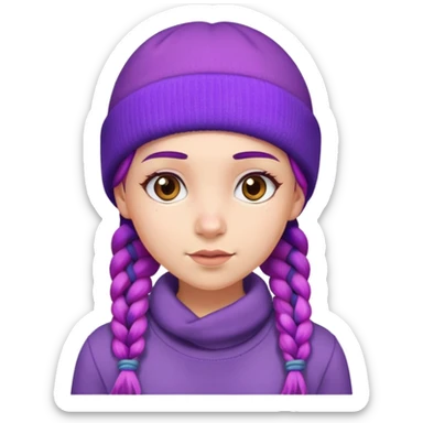multicolored hair girl portrait purple braids and beanie sticker