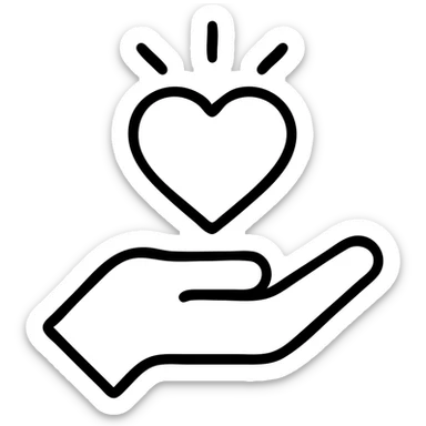 clean hand holding a shining heart, outlined icon style sticker