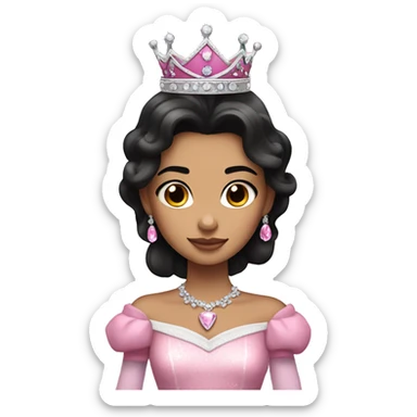 PRINCESS WITH WHITE SKIN, LONG VOLUMOUS BLACK HAIR, WITH PRINCESS CROWN, WITH PINK PRINCESS OUTFIT diamonds sticker