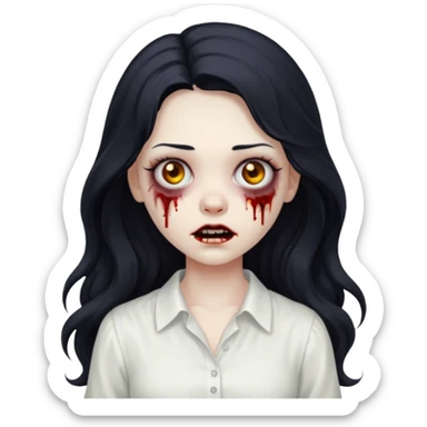 garota zumbi com cabelo preto ondulado longo blusa BRANCA sticker