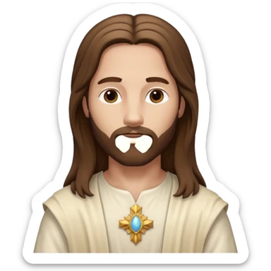 Jesus, Son of God from Gods and Goddesses with long brown hair, cream outfit sticker