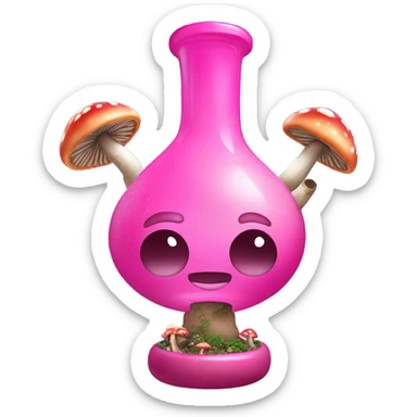 A pink bong with sparkly mushrooms on it sticker