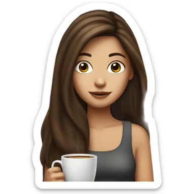 Brunette long hair girl with freckles having coffee sticker