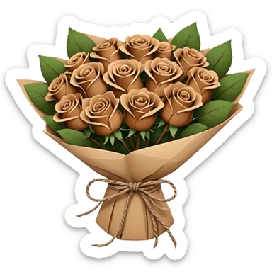 Bouquet of brown roses in a paper package sticker