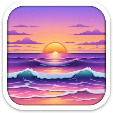 Sunset over a calm ocean with soft waves and a clear sky." sticker