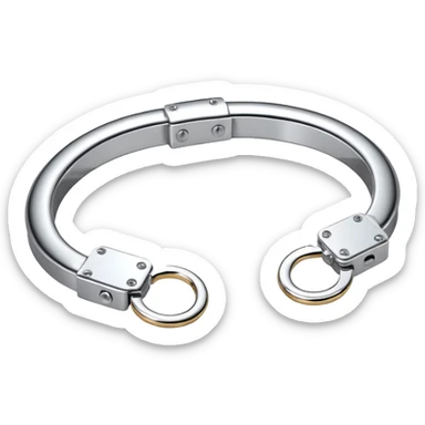 A pair of elegant handcuffs emoji made of silver chrome, smooth rounded design, glossy metallic reflections, luxury fetish aesthetic, minimal iOS emoji style, centered, clean white background sticker